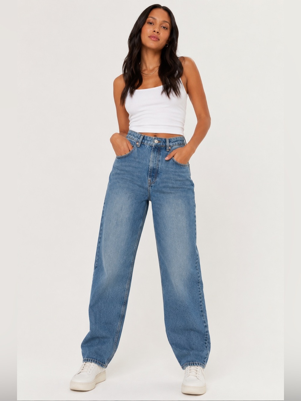 NWT Topshop Oversized Mom Jeans High Rise Blue Denim 30x34 Vintage Wash